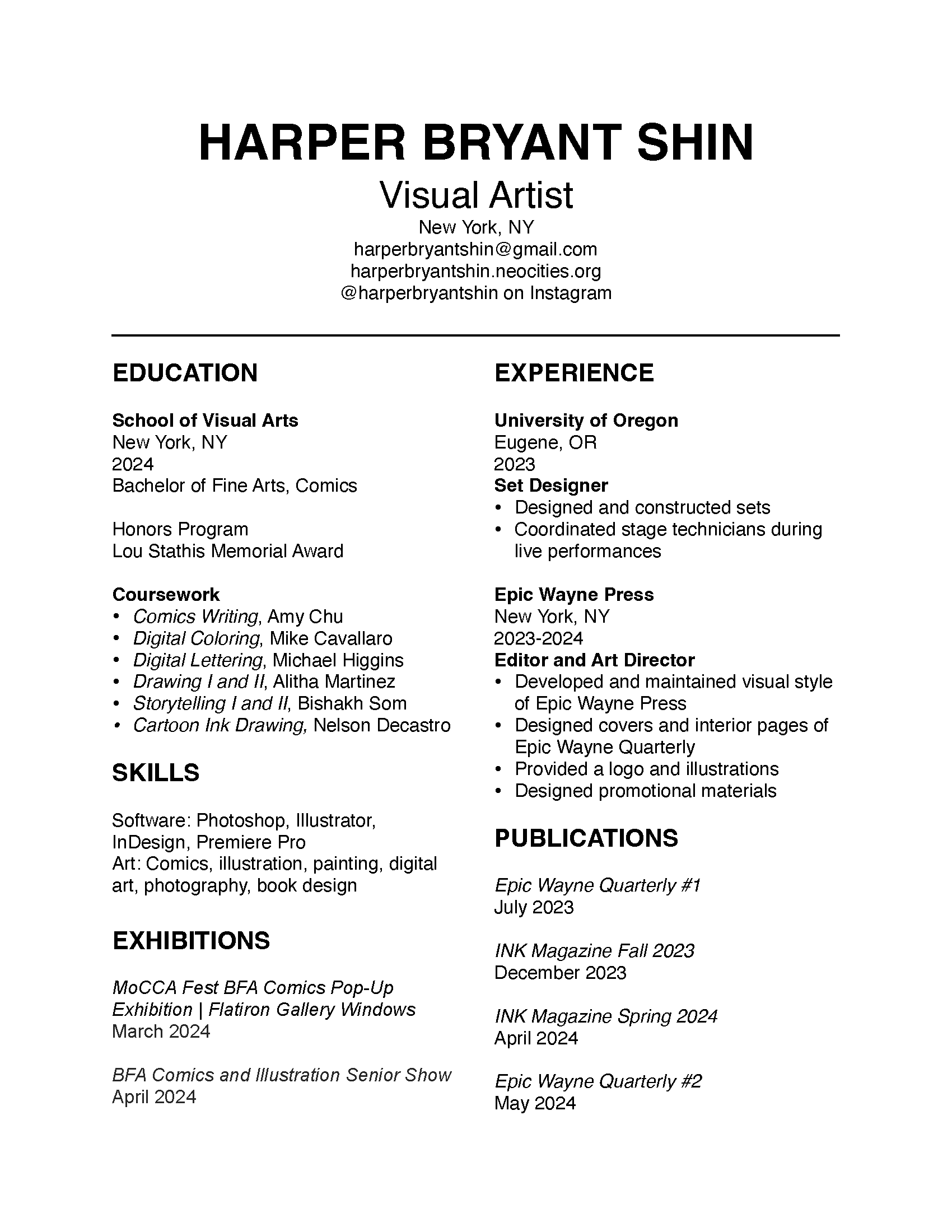 Harper Bryant Shin's resume.