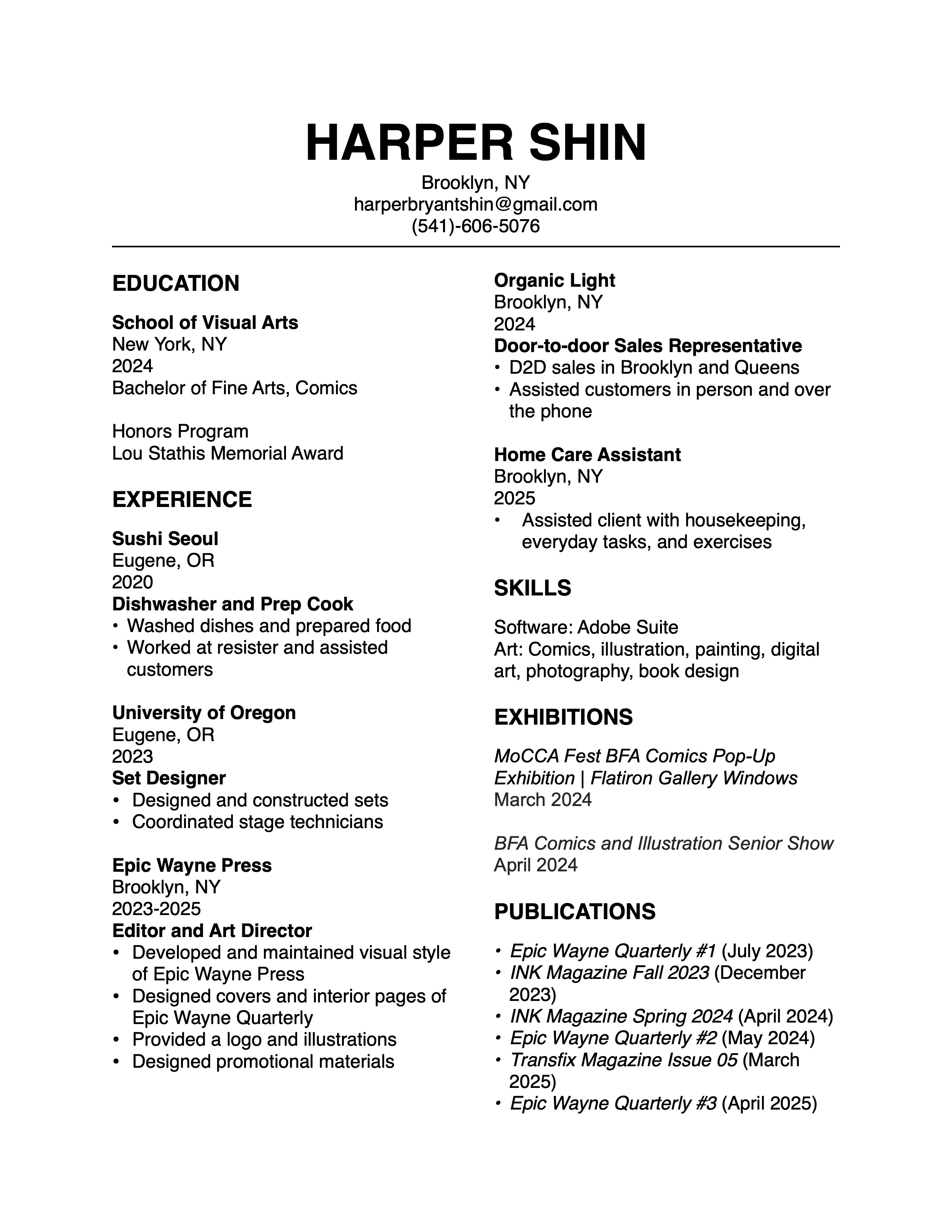 Harper Bryant Shin's resume.